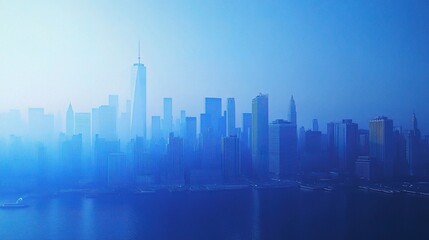 Fototapeta premium Blue City Skyline with Mist and Shadows