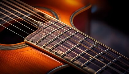 Obraz premium Close-up of a Guitar Neck with Fretboard and Strings view