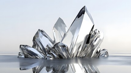 Sharp crystal-like structures growing out of a surface with reflections off their angular edges