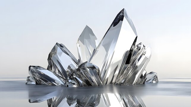 Sharp crystal-like structures growing out of a surface with reflections off their angular edges