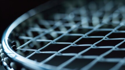 Close-up of a Blue and White Tennis Racquet