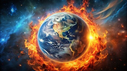Obraz premium Burning Earth in Space - Abstract Concept of Climate Change and Global Warming Impact for Environmental Awareness