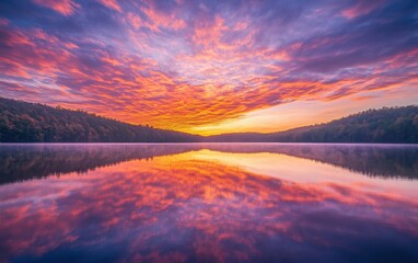 Fototapeta premium Golden clouds illuminated by the first light of dawn, spreading across a clear sky with the soft colors of a new day