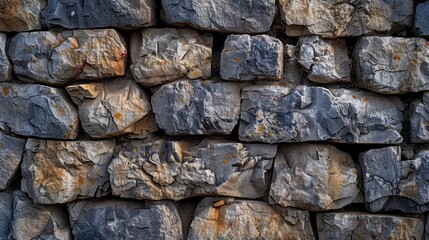Close-up of a Stone Wall Constructed with Large, Rough-Hewn Stones