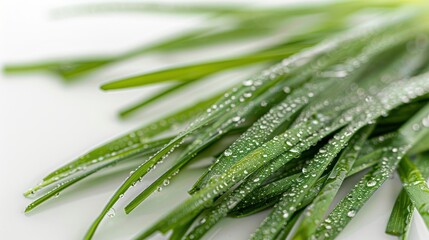 Obraz premium Close-up of Dew-Covered Green Grass Blades