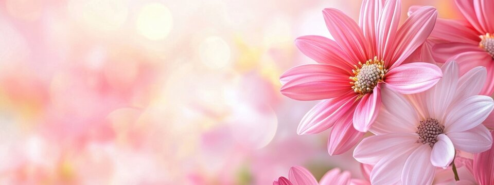 Pastel Floral Border Banner, delicate blooms frame a crisp white space ideal for personalized messages or announcements, elegant and inviting design