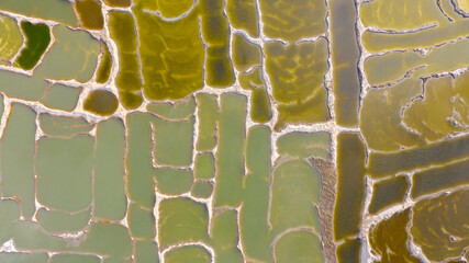 Aerial view of opencast surface sand mining, area with subterranean waters