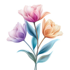 Fototapeta premium An abstract colorful tulip, isolate on white background, showcasing dynamic shapes and hues. PNG