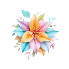Obraz premium A multicolored paper art lily, isolate on a white background, highlighting various textures and artistic layers. PNG