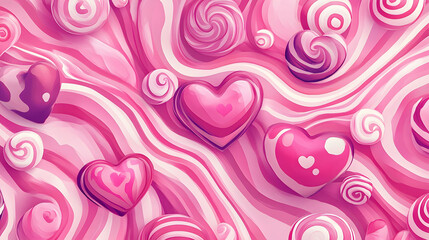 Seamless pink floral wallpaper design featuring swirling hearts and vintage rose patterns, perfect for adding a touch of love and elegance to any decor