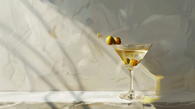 Elegant Martini with Olives Against Clean Background