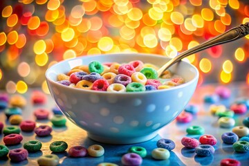 Close Up of Delicious Cereal in Milk with Spoon - Bokeh Effect Photography for Breakfast Lovers