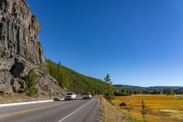 Obsidian Cliff, Yellowstone National Park , Wyoming.  Obsidian is a naturally occurring volcanic...
