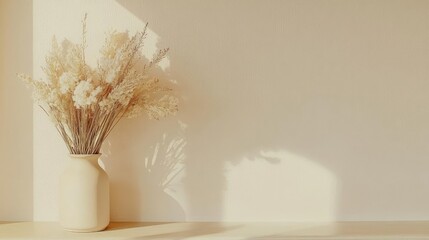 Minimalist Vase with Dried Flowers Against Wall