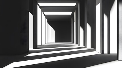 Sharp geometric structures casting long shadows in a minimalist 3D space