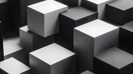 Geometric blocks stacked in random formations with reflective and matte textures