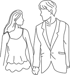 Wedding couple doodle on white background. Vector illustration.