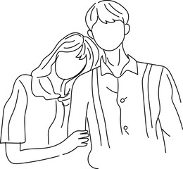 Wedding couple doodle on white background. Vector illustration.