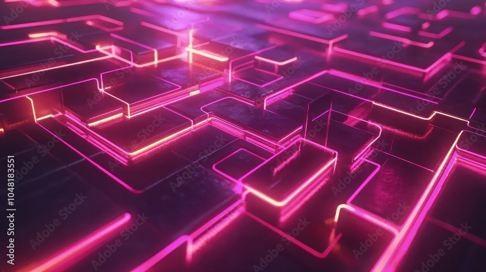 Poster abstract geometric pattern with bright pink neon lines