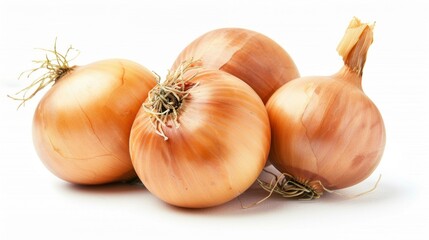 Fototapeta premium Three Fresh Brown Onions Isolated on White Background