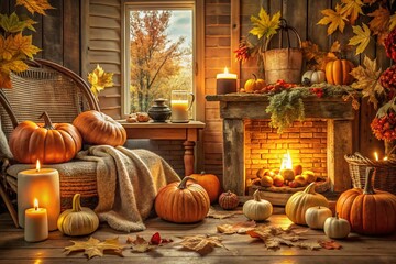 Obraz premium Cozy Autumnal Architecture with Vintage Decor - Fall Scene in Flat Design Illustration