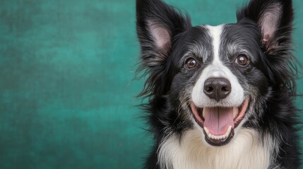 Happy Border Collie Dog Portrait on Green Background