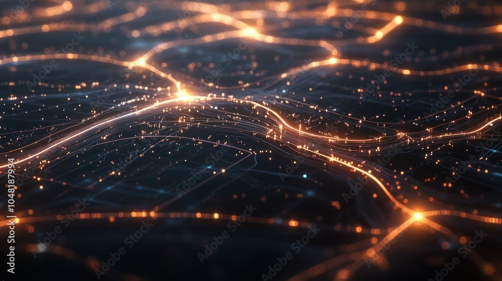 Poster abstract cityscape with glowing lines and lights