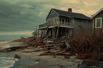 Devastated Coastal Homes After Hurricane   Abandoned Beachfront Properties in Disrepair