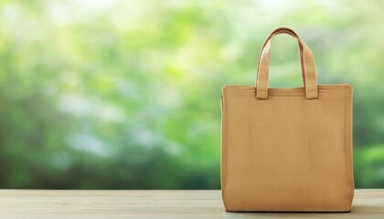 Stylish tote bag on natural background