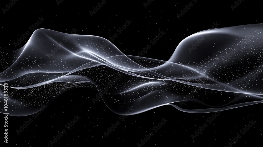 Poster a bold abstract black background featuring flowing shapes and soft gradients, creating a mysterious 