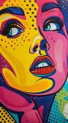 Obraz premium Pop Art Portrait: A vibrant and captivating portrait of a woman in the style of pop art, with bold colors, exaggerated features, and a dynamic composition.