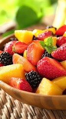 Fruit Salad with Strawberries, Mulberries, and Blackberries in a Bowl