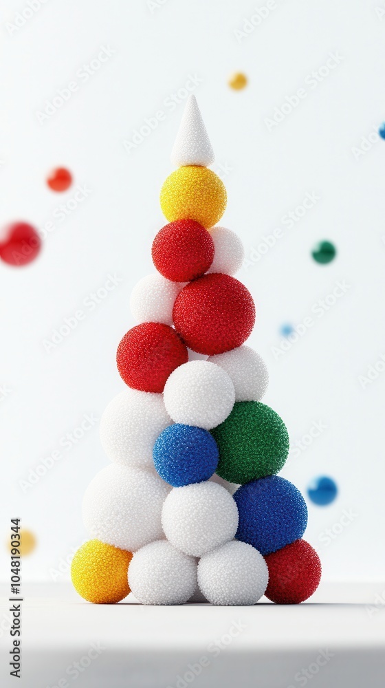 Sticker Colorful Christmas Tree Made of Balls.