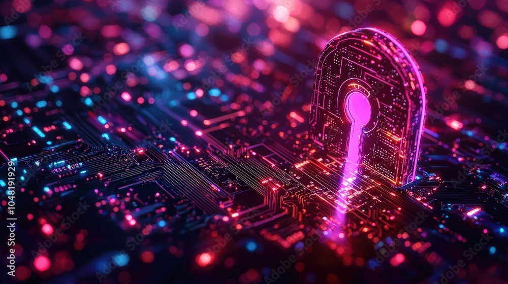 Poster a close-up of an ai-powered security system illustrating the use of rgb keys for data encryption and