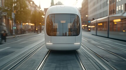 Obraz premium Modern transport a futuristic tram in urban landscape capturing the essence of city mobility and infrastructure evolution