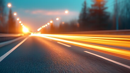Obraz premium Capturing the essence of motion a stunning perspective on light trails and speed on an urban roadway at dusk