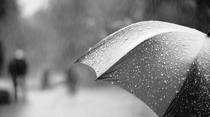 Simple Umbrella with Raindrops in Black and White