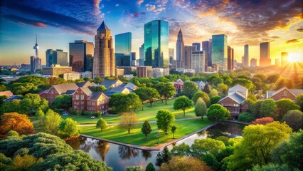 Obraz premium Double Exposure Photography of Dallas Neighborhoods with Urban Landscapes and Nature