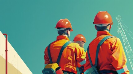 Fototapeta premium Safety Meeting with Workers in Orange Uniforms