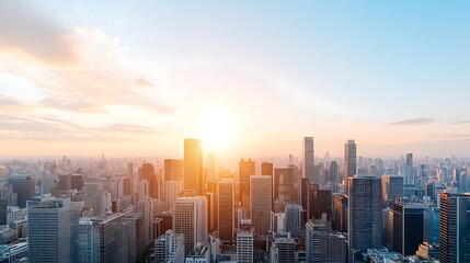 Fototapeta premium Stunning sunrise over a bustling urban skyline a captivating view of city life and architecture at dawn