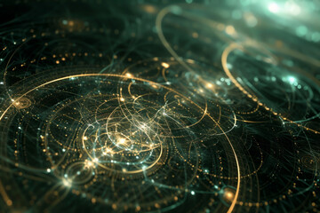 A computer generated image of a galaxy with many circles and stars