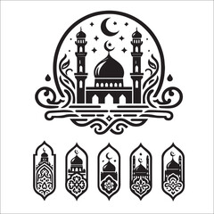 Mosque logo design with Islamic creative concept Vector black