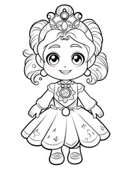 Fototapeta premium Kawaii cute baby princess, coloring page for kids with a white background, clean line art