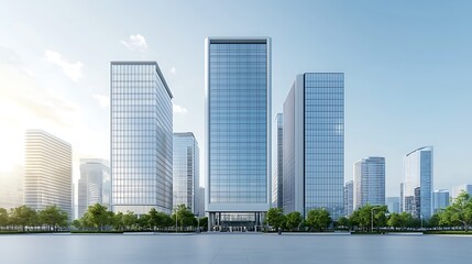 Fototapeta premium Modern skyscrapers under clear blue sky a stunning urban landscape showcasing architectural excellence and design innovation