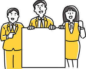 ボードを持つ3人の男女社員