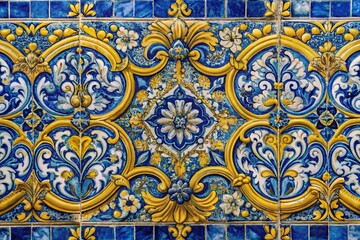 Obraz premium Elegant Blue and Yellow Azulejos Borders for Baroque and Rococo Patterns in Landscape Photography