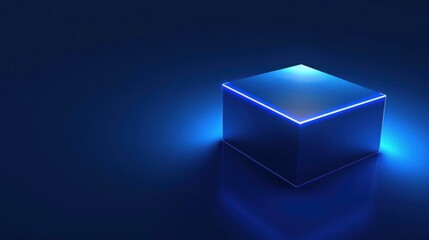 Blue Neon Cube on Dark Background