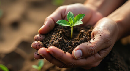 Hope Blossoms: Human Hands Holding Green Shoots