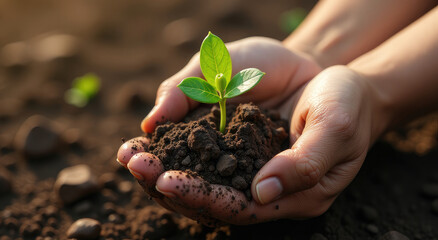 Hope Blossoms: Human Hands Holding Green Shoots