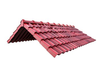 Red roof tiles isolated on transparent background.